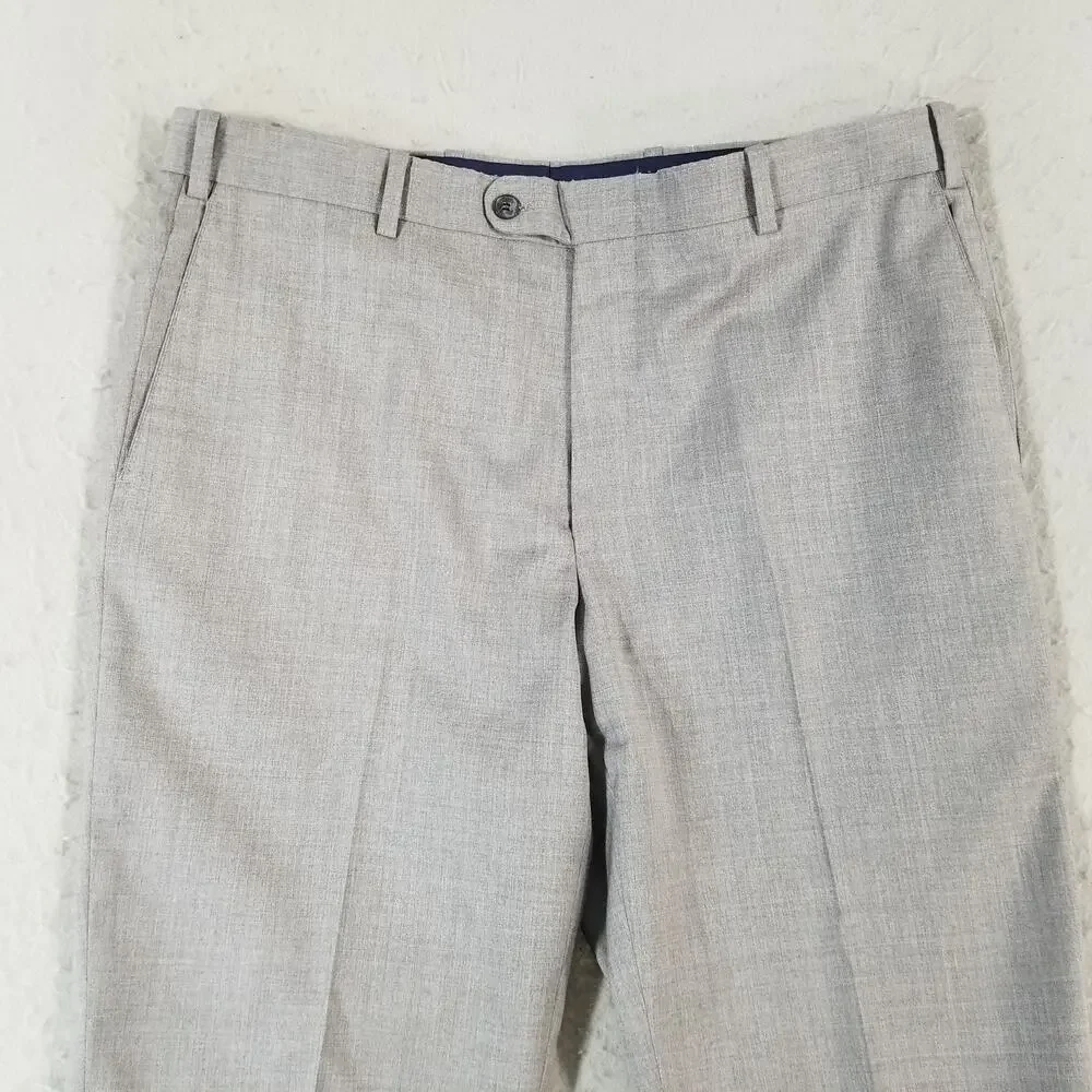 Peter Millar Pants‎ Mens 38 Gray Wool Blend Dress Slacks Flat Front Made Canada